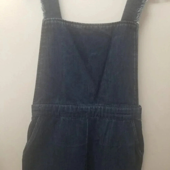 Zara Woman Premium Denim Wide  Leg Dark Wash Raw Hem Cropped Overalls M - Picture 14 of 14